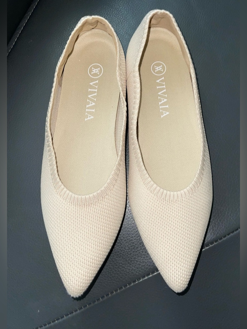 Aria pointed ballet flats from the VIVAIA brand (Almond / Cream Ivory)
